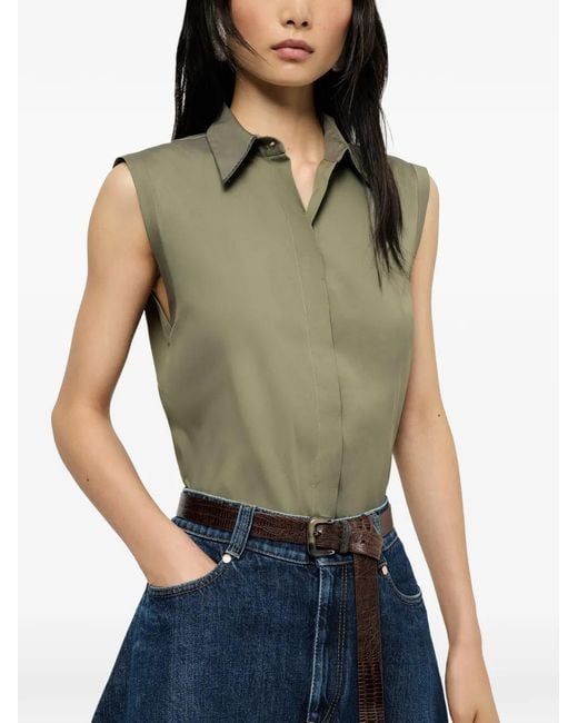 Brunello Cucinelli Green Poplin Sleeveless Shirt