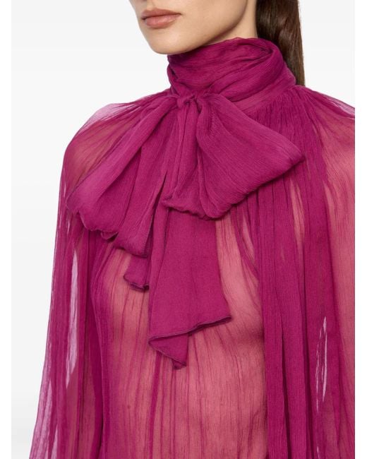 Atu Body Couture Pink Scarf-Detail Silk Blouse