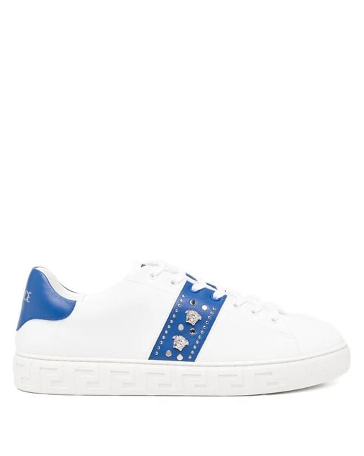 Versace Blue Greca Embellished Sneakers for men