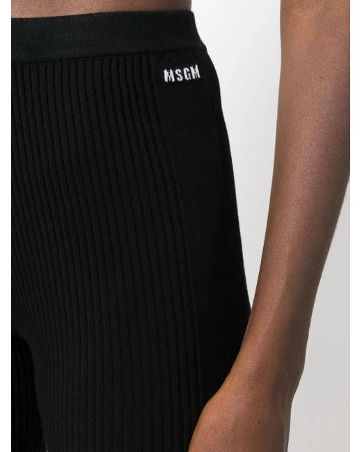 MSGM Black Intarsia-Knit Logo High-Waisted Trousers