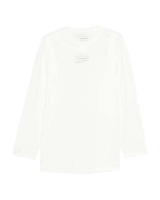 Feng Chen Wang White Label-Detail Long-Sleeved T-Shirt for men