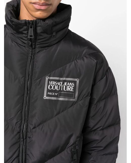 Versace Jeans Couture Black Chest Logo-Print Padded Jacket for men