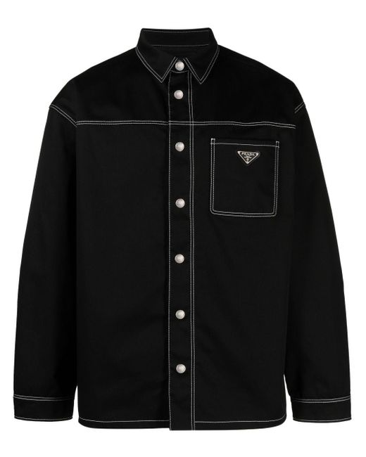 Prada Black Contrast-stitching Denim Shirt for men