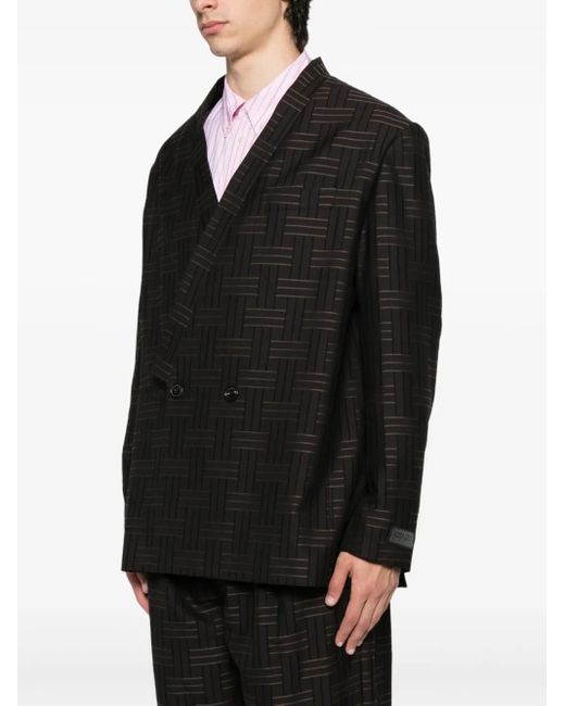 KENZO Black Double-Breasted Patterned Blazer for men