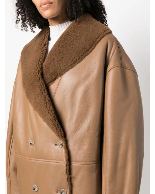 Loulou de Saison Brown Namo Double-Breasted Shearling-Lined Coat