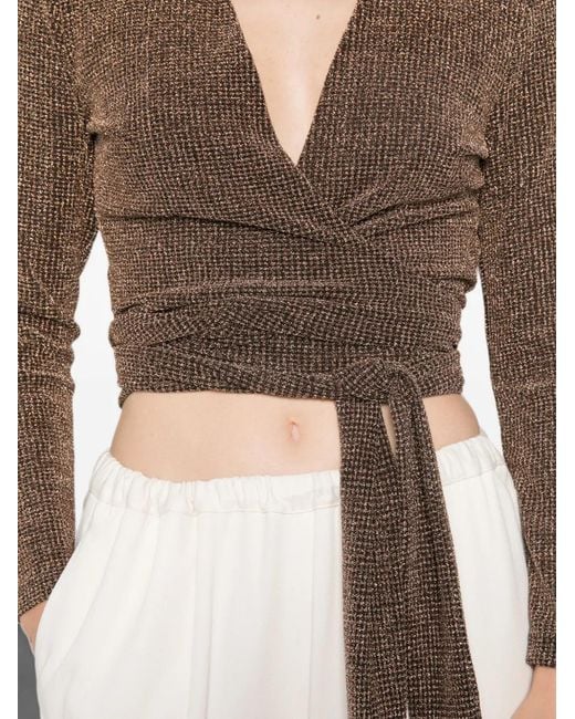 Siyu Brown Check-Pattern Wrap-Fastening Top