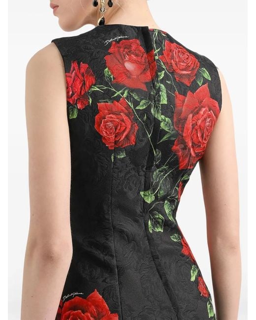 Dolce & Gabbana Red Rose-Print Brocade Mini Dress