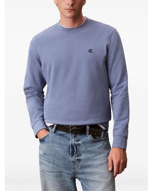 Calvin Klein Blue Logo-Embroidered Sweater for men