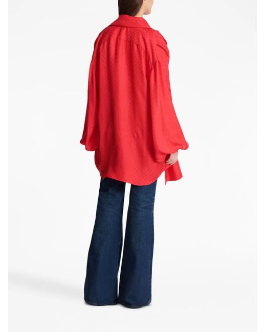 Balmain Red Silk-Blend Monogram Blouse