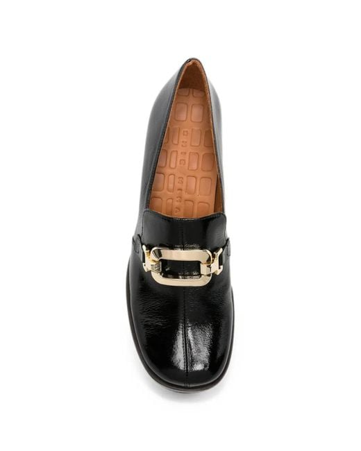 Chie Mihara Black Teil Buckle-Detail Patent Loafers