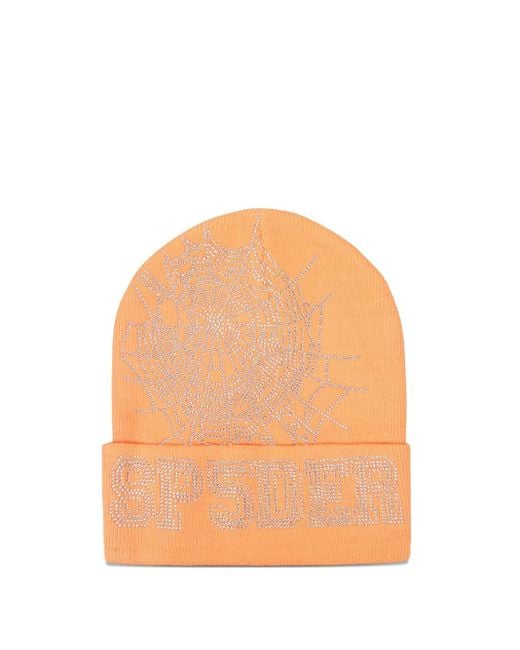 Sp5der Beanie mit Strass in Orange für Herren