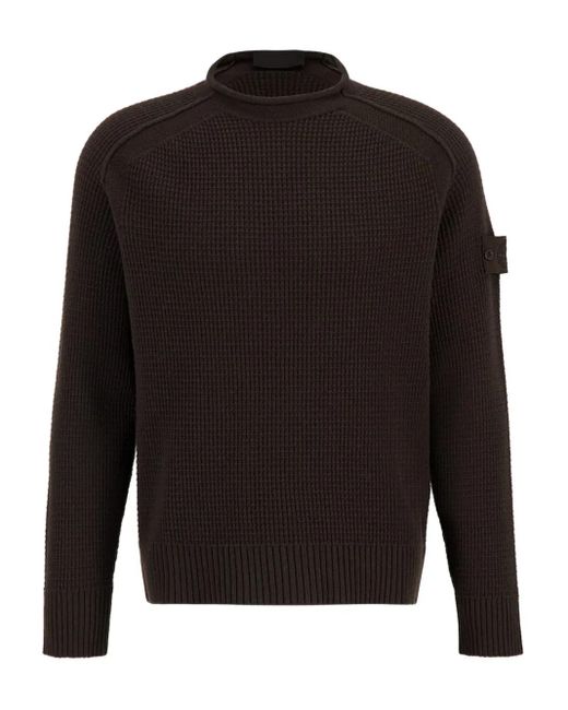 Stone Island Black Waffle-Knit Crew-Neck Sweater for men