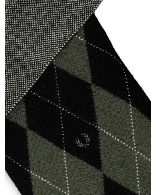 Fred Perry Black Argyle Wool Scarf
