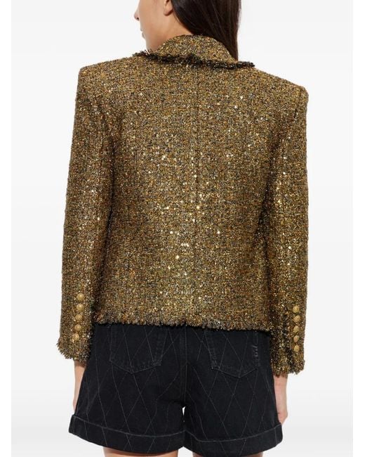 Balmain Green Sequin-Embellished Tweed Blazer