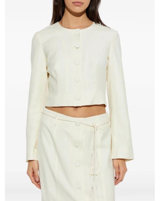 Posse White Elspeth Button-Up Wool Cropped Jacket