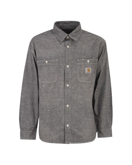 Carhartt Gray Paint-Splatter Chambray-Texture Shirt