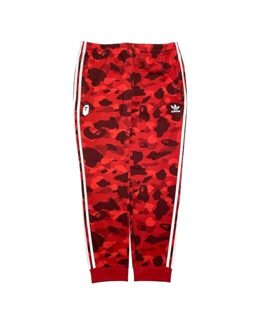 A Bathing Ape Red X Adidas Logo-Print Track Pants for men