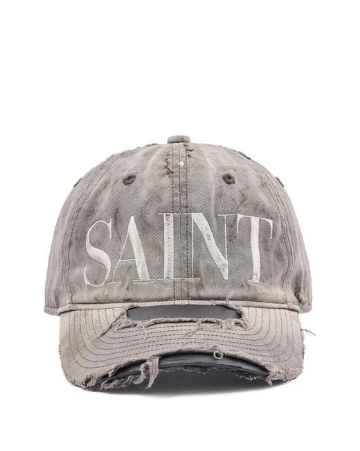 SAINT Mxxxxxx Gray Distressed Embroidered Cap for men