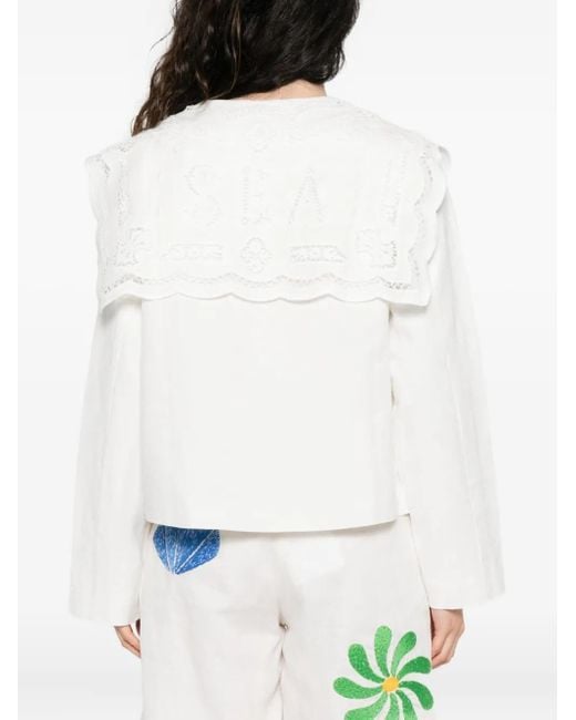 Sea White Lace-Trimmed Linen-Cotton Jacket