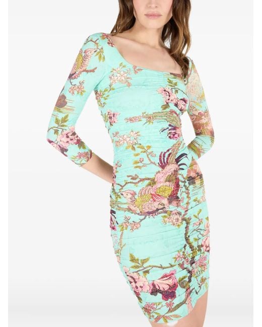 Vestido fruncido con estampado floral Roberto Cavalli de color White