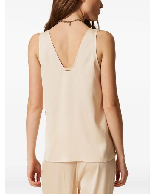 Twinset Natural V-Neck Satin Top