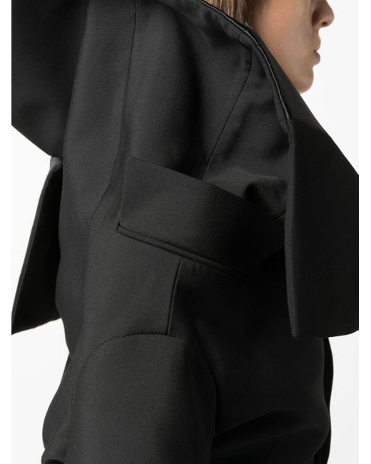 Alexander McQueen Black Foldover Off-shoulder Cropped Jacket - Women's - Wool/polyamide/silk