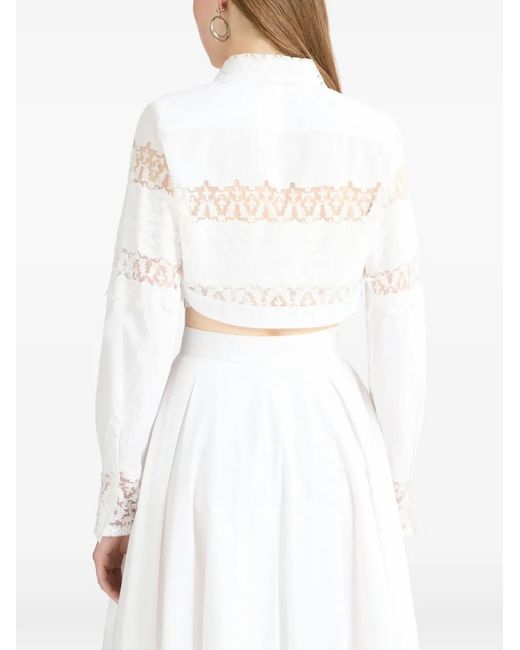 Ermanno Scervino White Cropped Lace-Detail Shirt