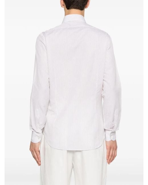 Eleventy White Chemise Rayée À Col Italien for men
