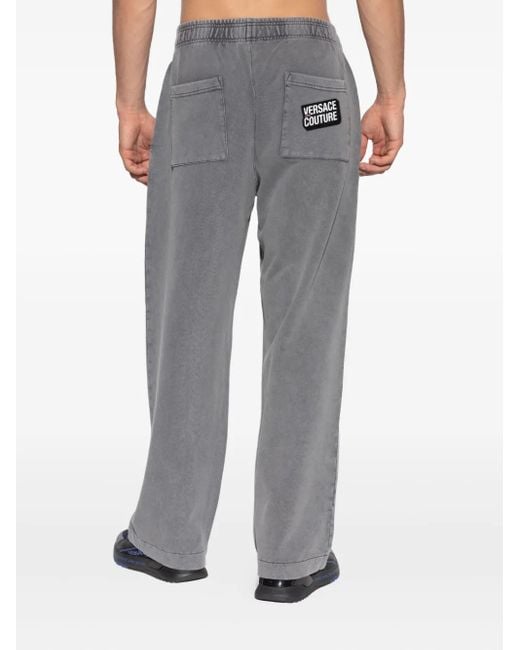 Versace Jeans Couture Gray Logo-Patch Elasticated Trousers for men