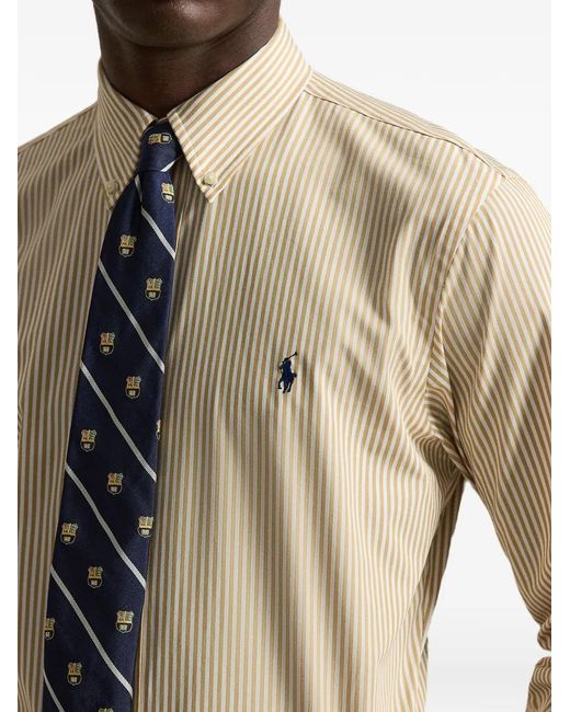 Polo Ralph Lauren White Slim Fit Striped Stretch Poplin Shirt for men