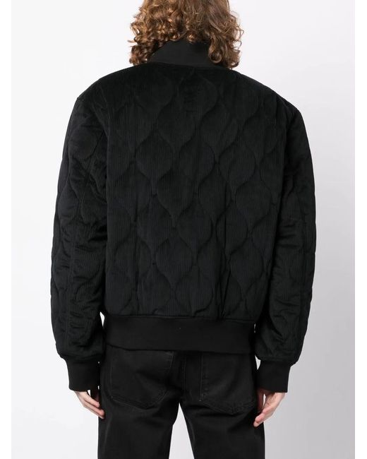 Versace Jeans Couture Black Logo-Patch Quilted Bomber Jacket for men