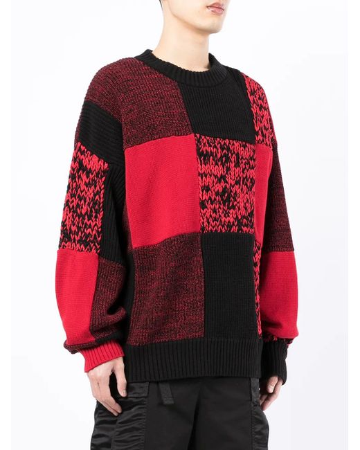 Sacai Red Checked Round-Neck Jumper for men