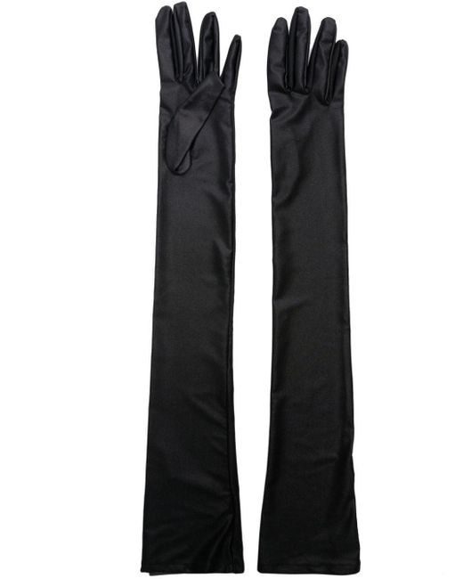Saint Laurent Black Elbow-length Satin Gloves