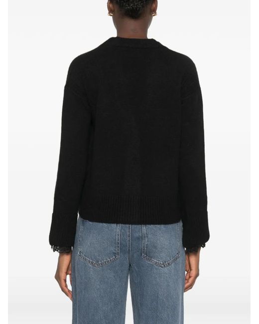 Ermanno Scervino Black Lace-Trim Cashmere Cardigan