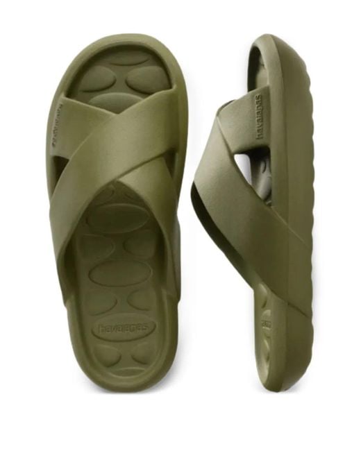 Havaianas Green Cross-Strap Slides