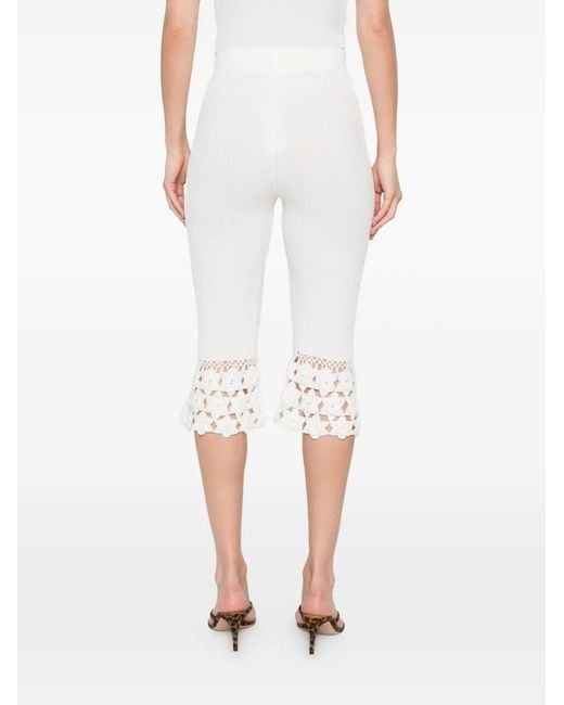 Ganni White Crochet Ribbed Trousers