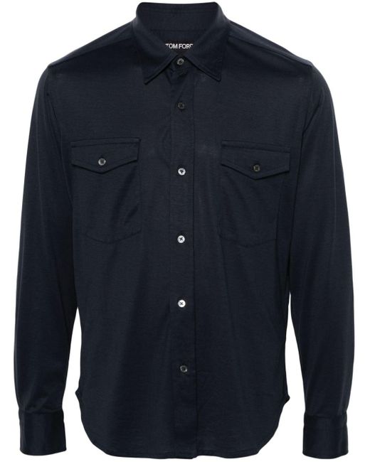 Tom Ford Blue Fine-ribbed Silk-blend Shirt for men