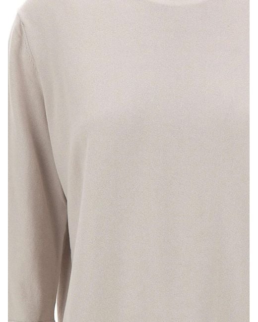 Kangra White Ribbed-Trim Crew-Neck Top
