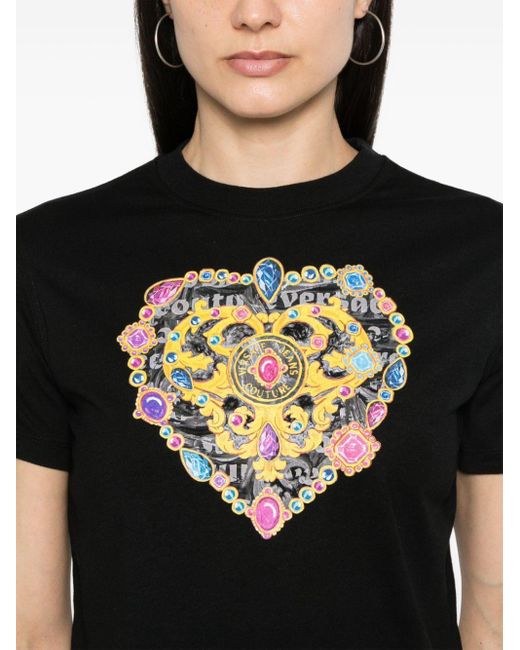 Versace Black T-Shirt mit Barocco Heart-Print