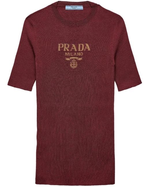 Prada Red Silk Crew-Neck Top