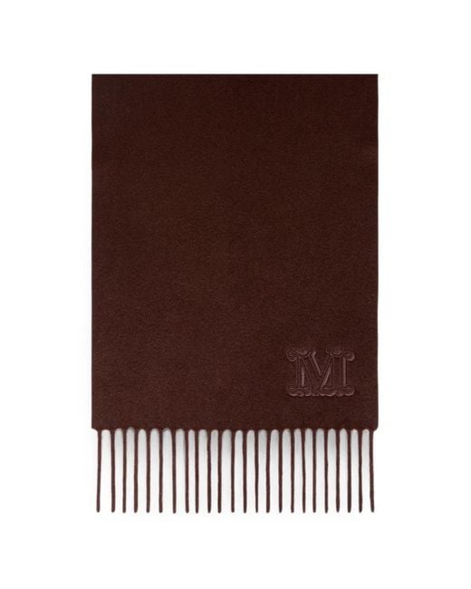 Max Mara Brown Embroidered Fringe-Trim Scarf
