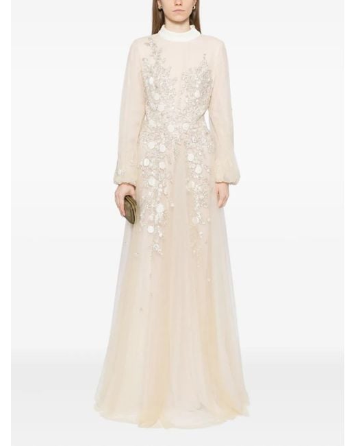 Saiid Kobeisy White Embroidered Velvet Gown