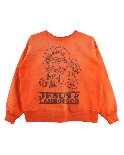 SAINT Mxxxxxx Orange Slogan-print Cotton Sweatshirt for men