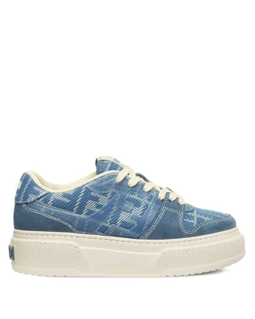 Ff Jacquard Platform Sneakers di Fendi in Blue