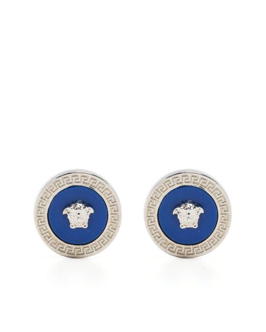 Versace Blue Medusa Coin Stud Earrings