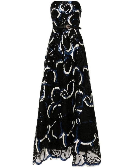 Elie Saab Black Embroidered Strapless Gown