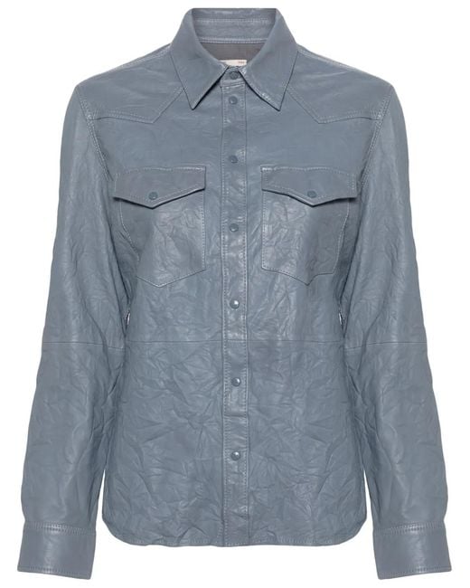 Zadig & Voltaire Blue Thelma Crinkled Leather Shirt