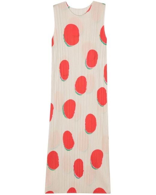 Vestito Bean a pois di Pleats Please Issey Miyake in Red