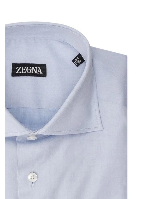 Zegna Blue Chemise À Boutonnière Sur Le Devant for men