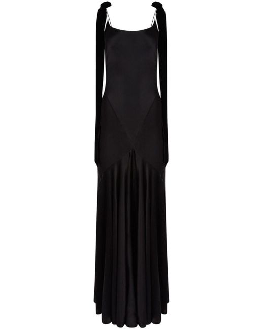 Nina Ricci Black Bow Satin Maxi Dress